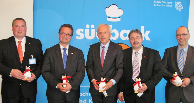 Andreas Wiesinger de Messe Stuttgart, Andreas Kofler de la corporation régionale des boulangers du Bad-Wurtemberg et Klaus Vollmer de la corporation des pâtissiers du Bad-Wurtemberg.